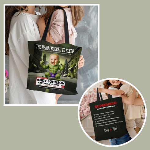 Personalized Baby Hulk Tote Bag – Funny Superhero Diaper Bag Gift for Mom & Baby